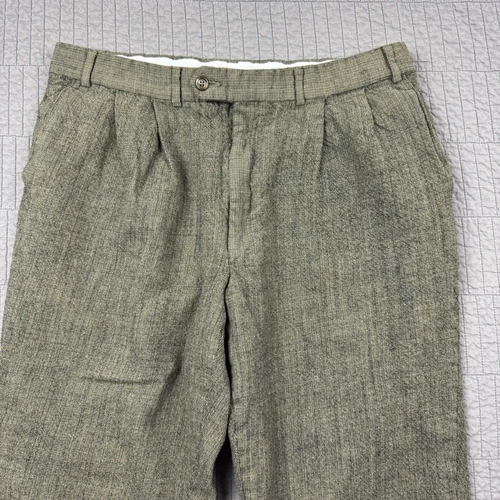 Vintage Ralph Lauren Dress Pants Men's 34x25 Brown Wool‎ Blend Pleated Cropped